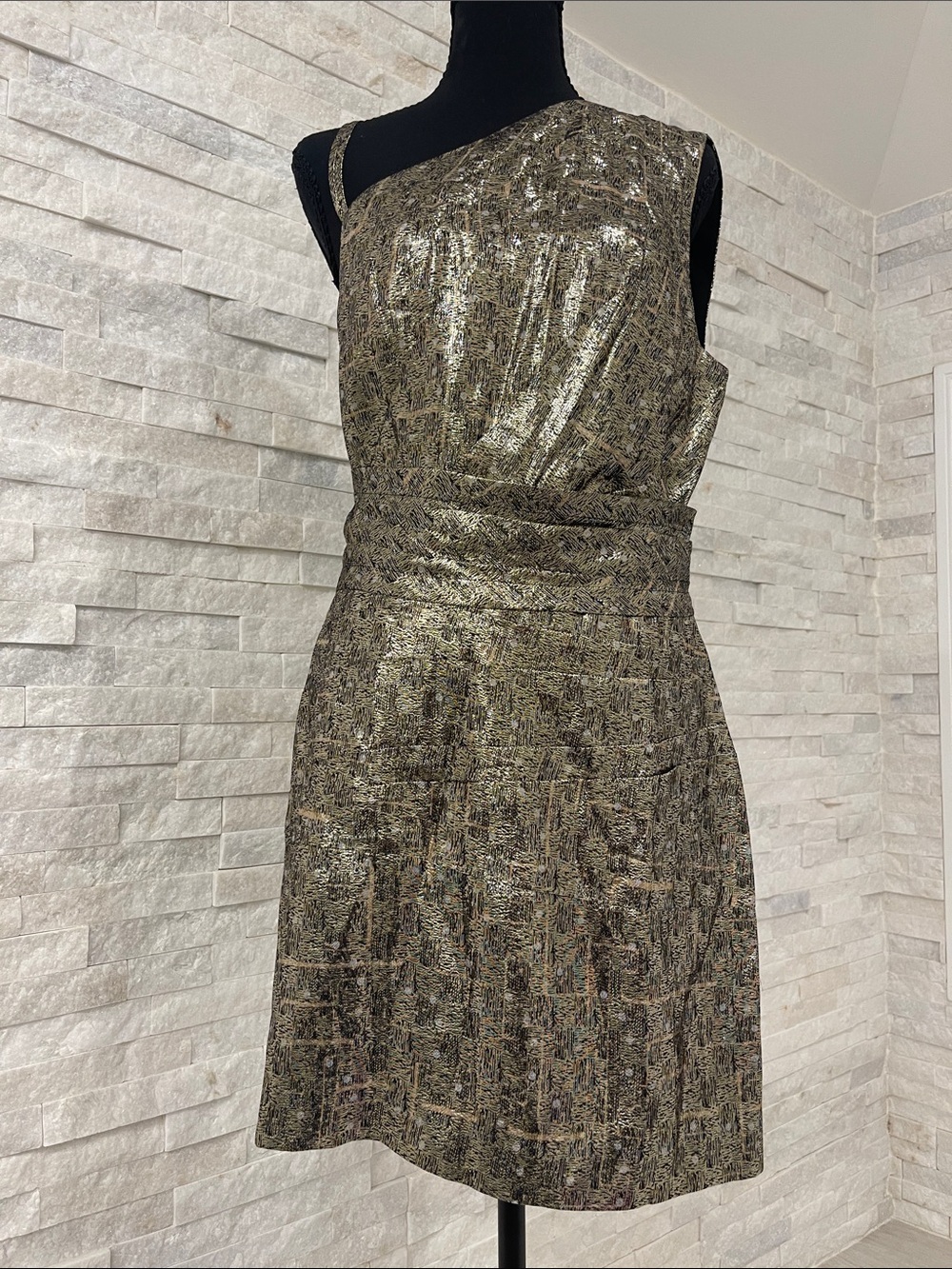 Reiss Metallic Gold One-Shoulder Cocktail Dress